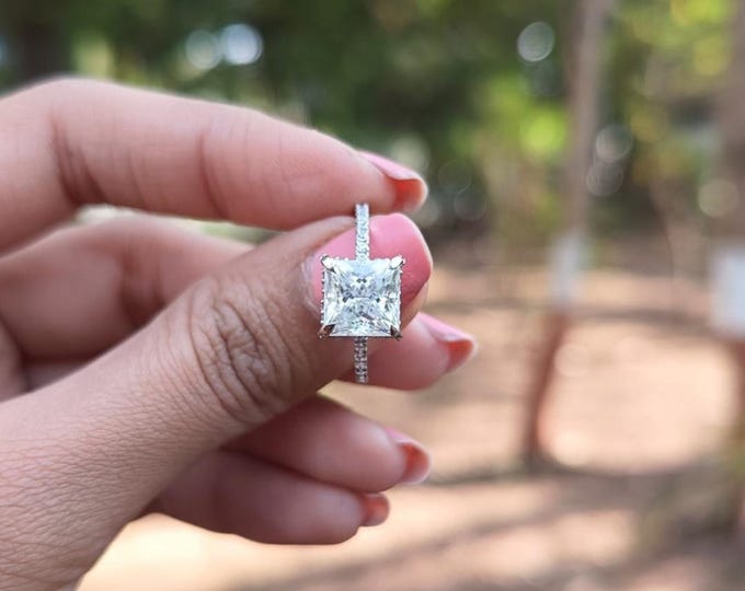 Moissanite 2.90 CT Princess Cut Minimalist Handmade Ring