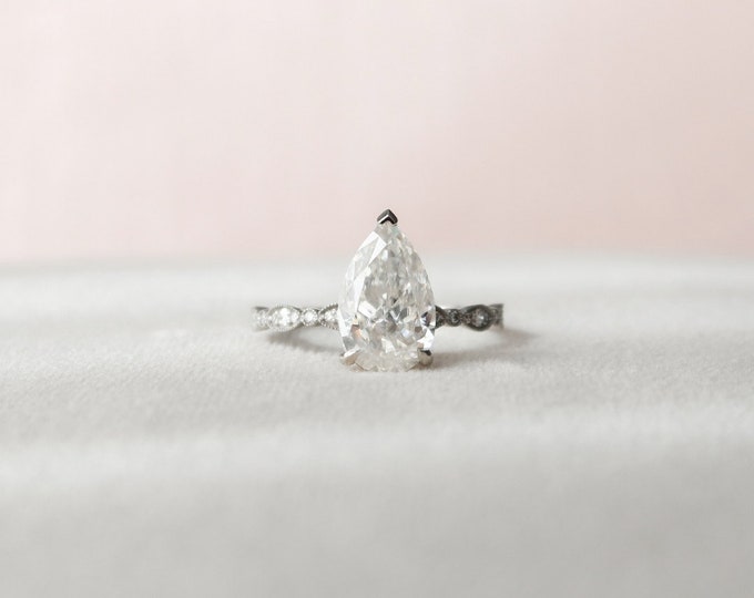 Moissanite 2.40 CT Pear Cut Diamond Mid-Century Handmade Ring