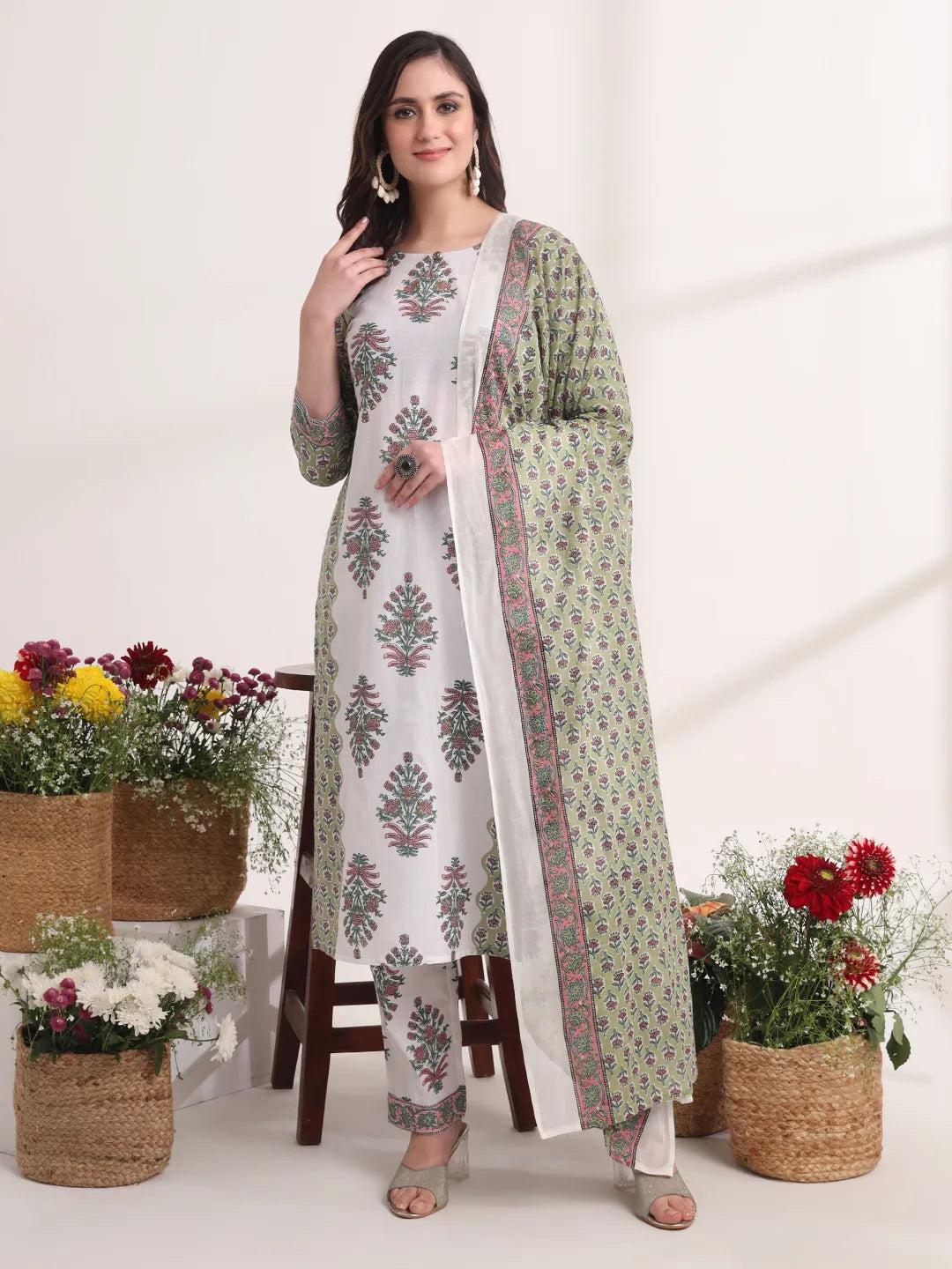 White Green Embroidery Dress - Etsy