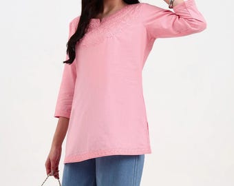 Pink Cotton Straight Peplum Top