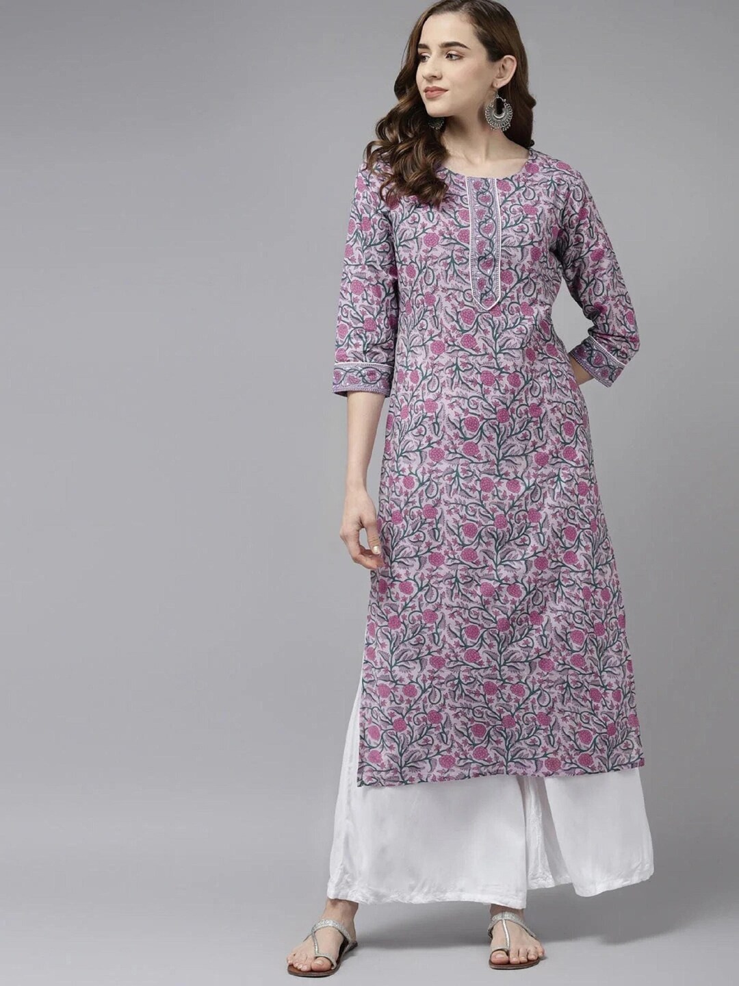 Lavender Bloom Handblock Cotton Kurta Set