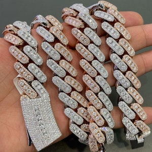 GRA Certyfikowany Moissanite Diamentowy Kubański Łańcuch Łącznikowy, Iced Out Kubański Łańcuch Łącznikowy, Miami Kubański Łańcuch Łącznikowy, Moissanite Diamentowy Łańcuch Dla Mężczyzn/Kobiet