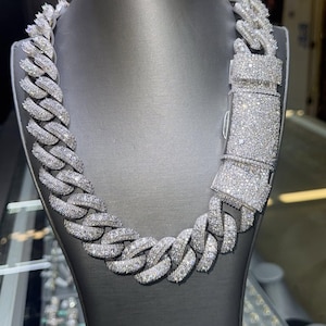 22MM VVS1 Moissanite Diamond Miami Cuban Chain, Diamond Hip Hop Cuban Link Chain, Iced Out White Gold Cuban Chain, Pass The Diamond Tester