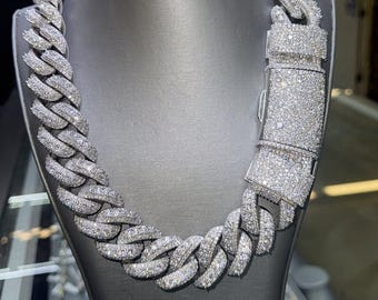 Iced Out 24MM Moissanite Cuban Chain, 925 Silver Miami Link, Hip