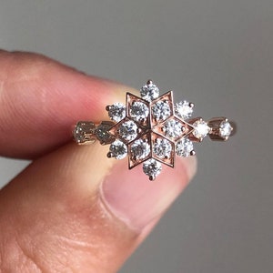14K Solid Rose Gold And Diamond Ring, Anniversary/Bridal Ring, Diamond Stackable Wedding Ring, Proposal Ring For Women, Mother&#39;s Day Gift