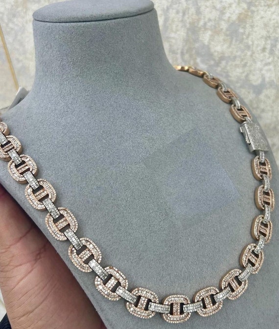 GRA Certified VVS Moissanite Diamond Baguette Cuban Chain, Iced