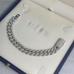 Bransoletka z ogniwami kubańskimi Moissanite Diamond Cuban Link z certyfikatem GRA VVS, Bransoletka Iced Out, Bransoletka Miami Cuban Link, Bransoletka hip-hopowa, Bransoletka diamentowa
