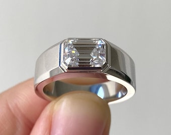 3.50 Ct Moissanite Engagement Ring, Emerald Cut Moissanite Engagement Ring, 925 Sterling Silver Ring Anniversary/Birthday/Wedding Gift Ring