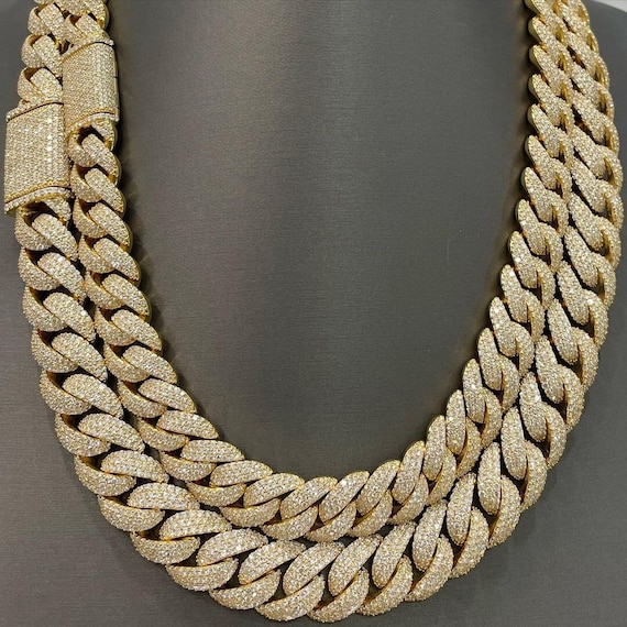 Iced Out Moissanite Cuban Link Chain: Sterling Silver Miami Chain