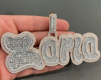 GRA Certified Moissanite Diamond Hip Hop Pendent, Bust Down Rapper Pendant, Hip Hop Jewelry, Fully Iced Out Pendant, Custom Name Pendent