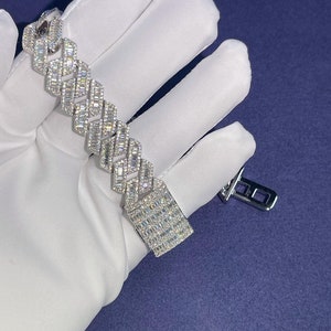 GRA Certified Moissanite Diamond Baguette Studded Bracelet, Iced Out Bracelet, Diamond Bracelet, Hip Hop Bracelet, Bracelet For Men/Women