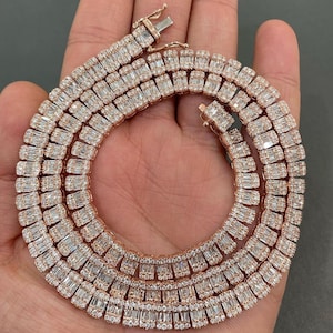 Certyfikowany przez GRA łańcuch tenisowy VVS Moissanite Diamond Baguette, łańcuch tenisowy Iced Out, łańcuch tenisowy, łańcuch tenisowy Hip Hop, łańcuch tenisowy Diamond