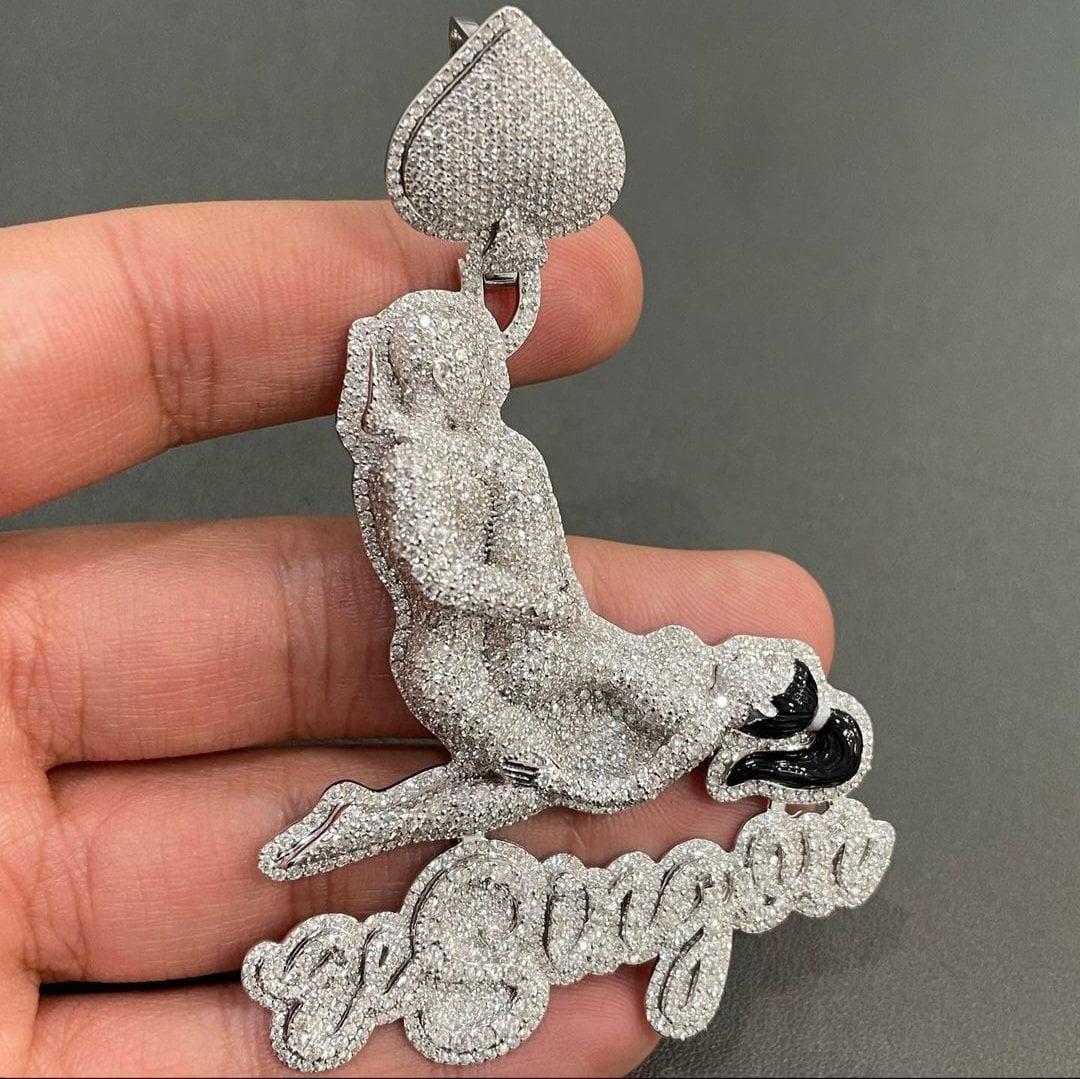 GRA-gecertificeerde VVS Moissaniet diamant hiphop hangend, buste down rapper hanger, hiphopsieraden, volledig Iced Out-hanger, aangepaste liefde hangend