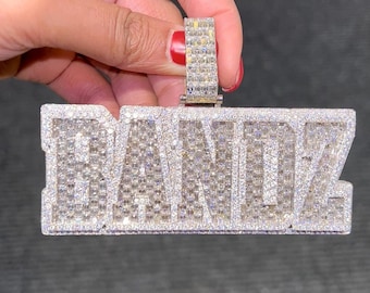 GRA-gecertificeerde VVS Moissaniet-diamant hangend, aangepaste sieraden, hiphopsieraden, volledig bevroren hanger, hangende aangepaste naam, hangende hiphop