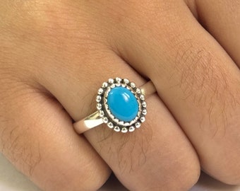 Sleeping Beauty Turquoise Ring - 925 Sterling Silver Ring- Turquoise Beaded Ring - Simple Turquoise Ring - Turquoise Statement Ring - Gifts
