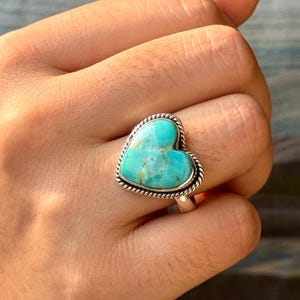 Echter Türkis Ring - 925 Sterling Silber Ring - Großer Türkis Ring im Herzschliff - Türkis Statement Ring - Solitär Ring-Ring für Geschenk