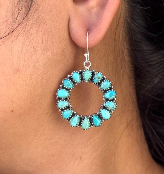 Genuine Turquoise Earrings 925 Sterling Silver Earring Pear Cut Cluster  Earring Large Statement Earring Designer Cluster Earring