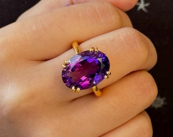 Amethyst Cocktail Rings - 925 Sterling Silver Rings - Oval Cut Large Stone Ring - Amethyst Birthstone rings - Solitaire Large Rings - Gift