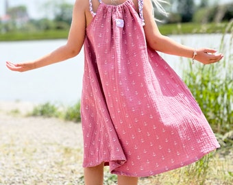 Sommerkleid für Mädchen | handgearbeitet | leichtes Hängerchen | Musselin-Kleid | luftig-leicht | größenvariabel durch verstellbare Träger