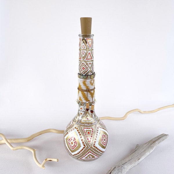 Lichterflasche im Ethno Boho Style |  Handgemachtes Flaschenlicht mit LED-Lichterdraht | Deko Leuchte | Lichtobjekt | Abendlicht | Ethnolook