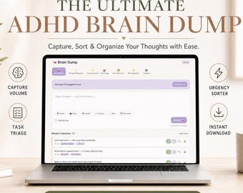 Zrzut ekranu z informacjami o ADHD | Cyfrowy planer dla osób z ADD | Cyfrowy zrzut ekranu z informacjami o ADHD | Sortowanie zadań | Planer ADHD | Śledzenie obciążenia psychicznego | Organizator myśli