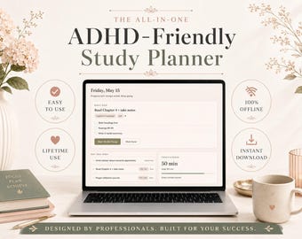 Planer nauki dla uczniów z ADHD | Cyfrowy panel timera skupienia Pomodoro | Śledzenie zadań | Uniwersytet | Natychmiastowe pobieranie pliku HTML