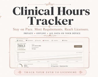 Clinical Hours Tracker Spreadsheet, Therapist Log, LMFT LCSW LPCC Hours Template, Supervised Hours Tracker, Counseling Internship Planner