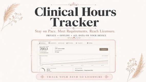Clinical Hours Tracker Spreadsheet, Therapist Log, LMFT LCSW LPCC Hours Template, Supervised Hours Tracker, Counseling Internship Planner