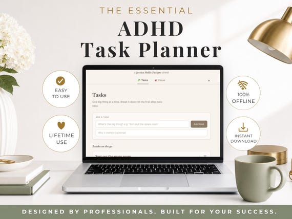 ADHD Task Breakdown Planner | ADHD Planner | Task Breakdown Tool | Executive Function | Productivity Planner | ADHD Planner | Neurodivergent