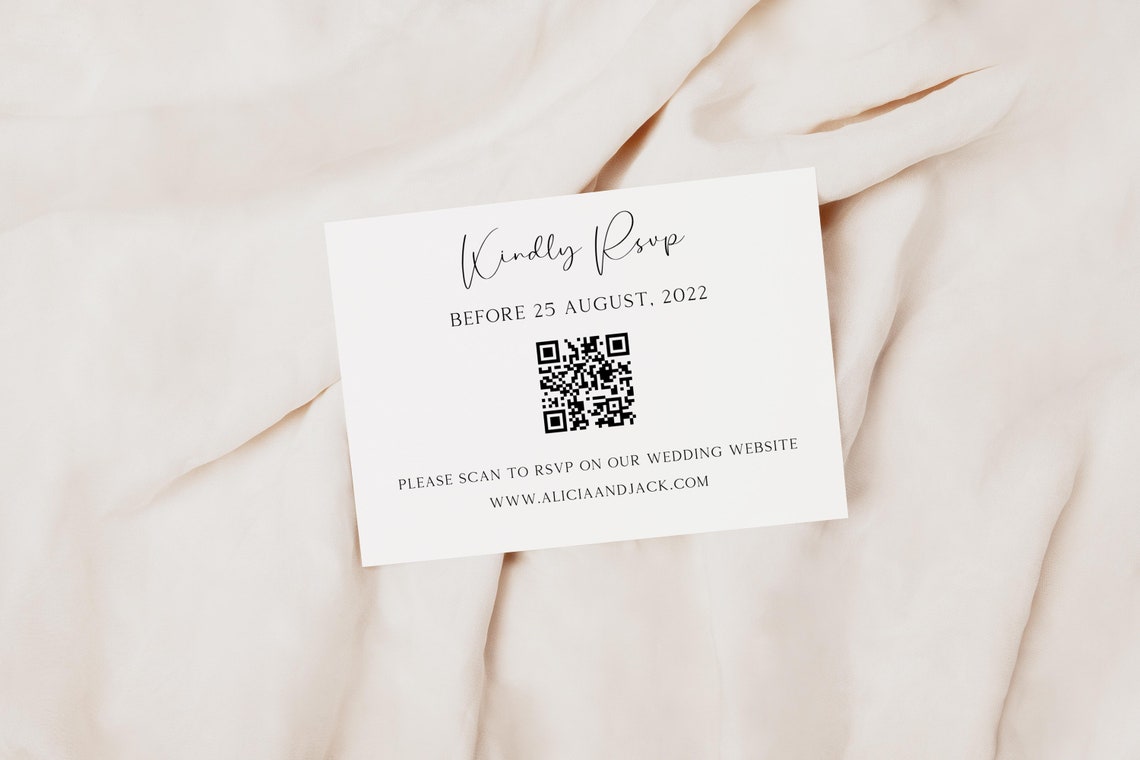 Minimalist Wedding RSVP With QR Code Template , Editable Minimalist ...