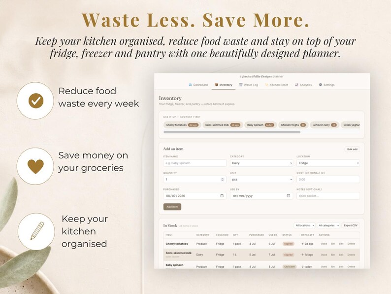 Kitchen Planner | Fridge Inventory | Pantry Tracker | Food Waste Tracker | Meal Organisation | Digital Planner image 3