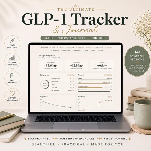 GLP-1 Tracker App, HTML Weight Loss Injection Log, Dose Titration & Site Rotation, Semaglutide Tirzepatide Planner, No Subscription