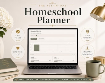Tableau de bord numérique pour l'organisation de l'enseignement à domicile | Planificateur de cours pour plusieurs enfants | Emploi du temps hebdomadaire + Suivi des progrès | Téléchargement instantané