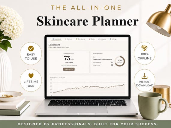 Skincare Tracker | Skincare Routine Planner | Skin Journal & Beauty Tracker | Acne Progress Tracker | Digital Skincare Dashboard