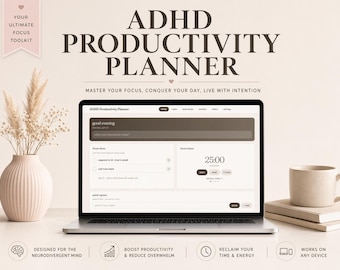 ADHD Productivity Planner, Digital Focus Toolkit for Neurodivergent Adults, Brain Dump, Daily Task List and Habit Tracker