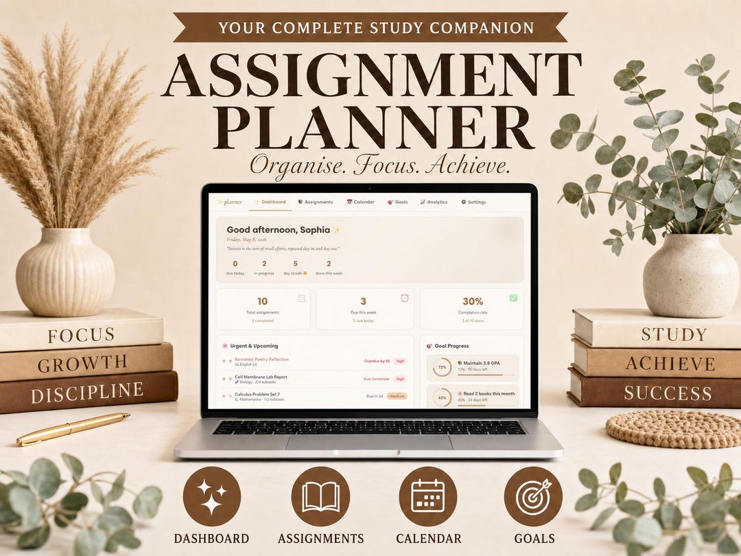 Assignment Planner | Digital Student Study Dashboard | Homework Tracker ...