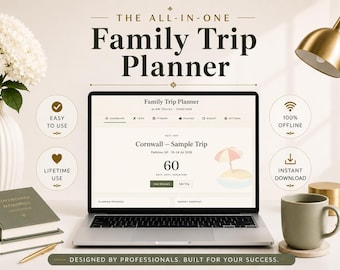 Planificador de viajes familiares / Planificador de viajes digital / Organizador de vacaciones / Planificador de itinerarios vacacionales / Lista de equipaje y seguimiento del presupuesto