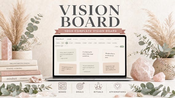 Vision Board & Goal Tracker | Intentional Living Dashboard | Manifestation Journal | Habit Tracker | Affirmations | Digital Planner
