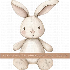 Aquarell Plüsch Hase Clipart PNG, Pastell gemütliche Vintage Kindergarten Tier Clip Art, niedliche Party einladen PNG, Baby Tier Dekor Scrapbooking Pngs