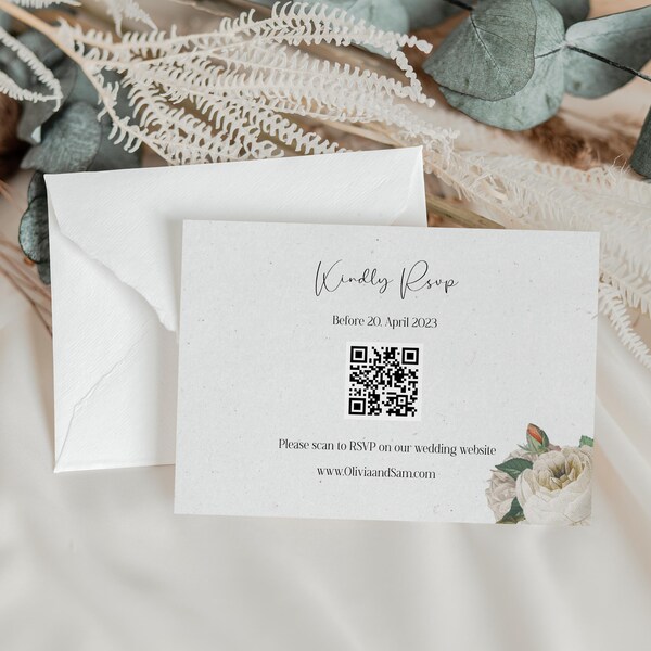 Blush & Rose Wedding RSVP card with QR code Template, Editable red rose RSVP card, Modern Wedding Invite, Floral wedding rsvp digital