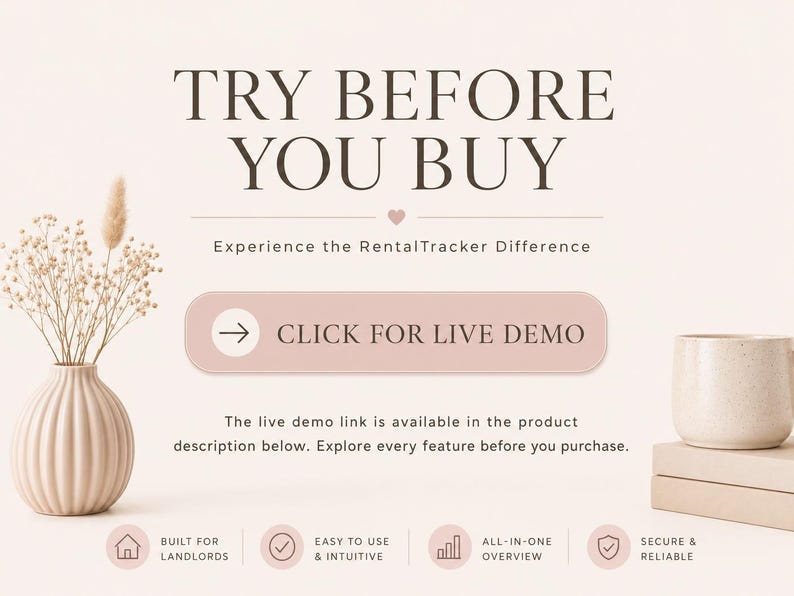 Peut inclure: Image promotionnelle avec le texte "TRY BEFORE YOU BUY" et "CLICK FOR LIVE DEMO". L'image pr&eacute;sente un vase avec des fleurs s&eacute;ch&eacute;es, une tasse et des ic&ocirc;nes repr&eacute;sentant des fonctionnalit&eacute;s. La palette de couleurs globale est rose p&acirc;le et beige.