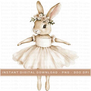 Aquarell Ballerina Bunny Clipart, PNG Blumen Bunny Clipart, Ballett-Hasen im Tutu-Kleid, Baby-Kaninchen PNG, Kindergarten PNG, kommerzielle Nutzung