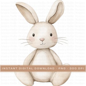 Aquarell Plüsch Hase Clipart PNG, Pastell gemütliche Vintage Kindergarten Tier Clip Art, niedliche Party einladen PNG, Baby Tier Dekor Scrapbooking Pngs