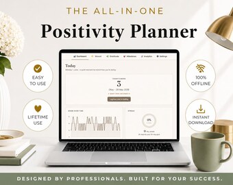 Positivity Planner | Gratitude Journal & Mood Tracker | Positive Mindset Planner | Self Care Journal | Digital Wellness Dashboard