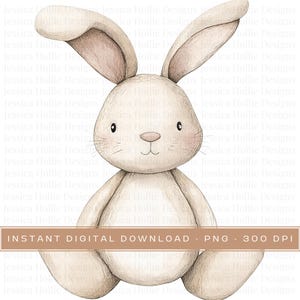 Aquarell Plüsch Hase Clipart PNG, Pastell gemütliche Vintage Kindergarten Tier Clip Art, niedliche Party einladen PNG, Baby Tier Dekor Scrapbooking Pngs