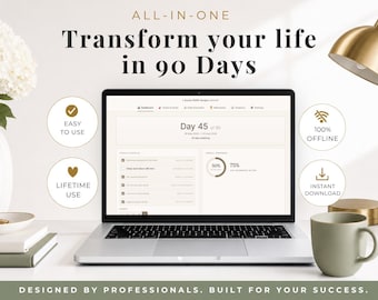 90 Day Life Transformation Planner | Habit Tracker | Goal Planner | Personal Growth Journal | Digital Planner