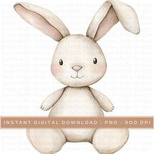 Aquarell Plüsch Hase Clipart PNG, Pastell gemütliche Vintage Kindergarten Tier Clip Art, niedliche Party einladen PNG, Baby Tier Dekor Scrapbooking Pngs