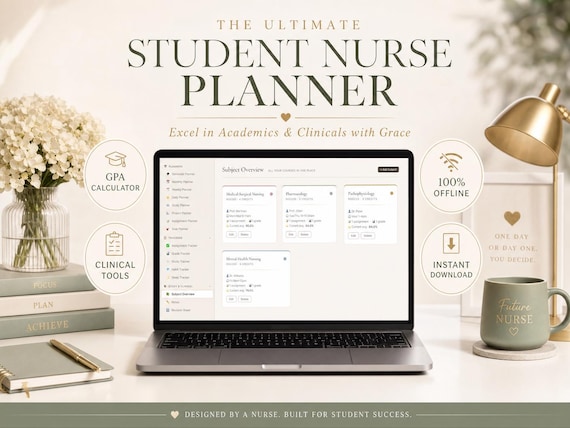 Ultimate Student Nurse Planner  | Digital Nursing Student Organiser | Clinical Tracker | GPA Calculator | Study Tool