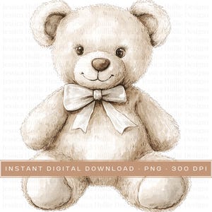 Akwarela Miś Clipart, Miś png, Beżowe Misie, Neutralny pod względem płci Baby Shower clipart vintage miś beżowy Miś clipart