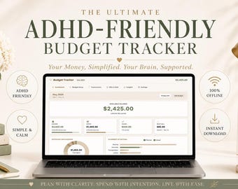 Cyfrowy planer budżetu ADHD | Śledzenie wydatków ADHD | Szablon śledzenia zadłużenia | Panel rachunków i oszczędności | Planer finansowy | Natychmiastowe pobranie